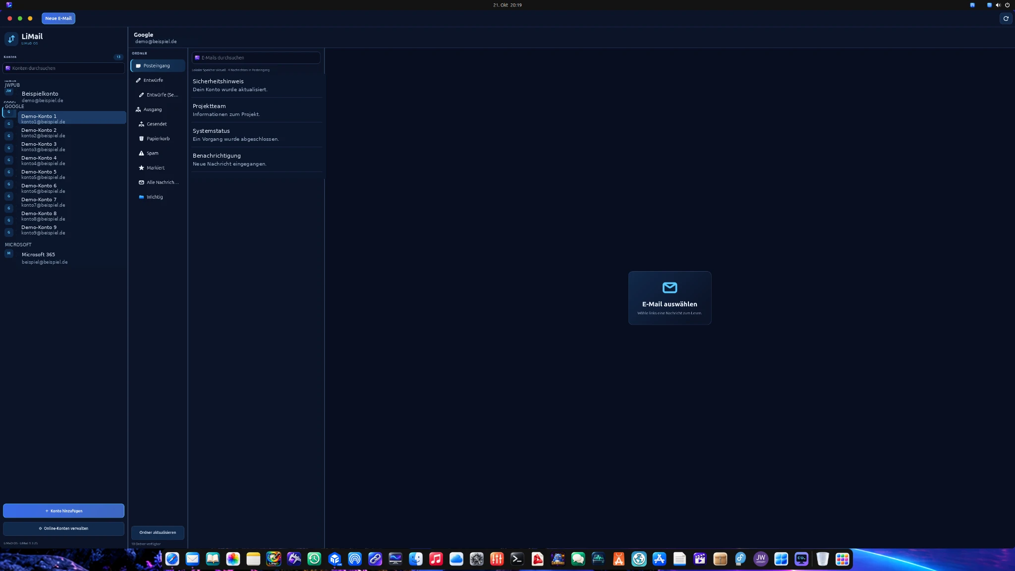 LiMail 1.3.25 mit neutralen Beispieldaten