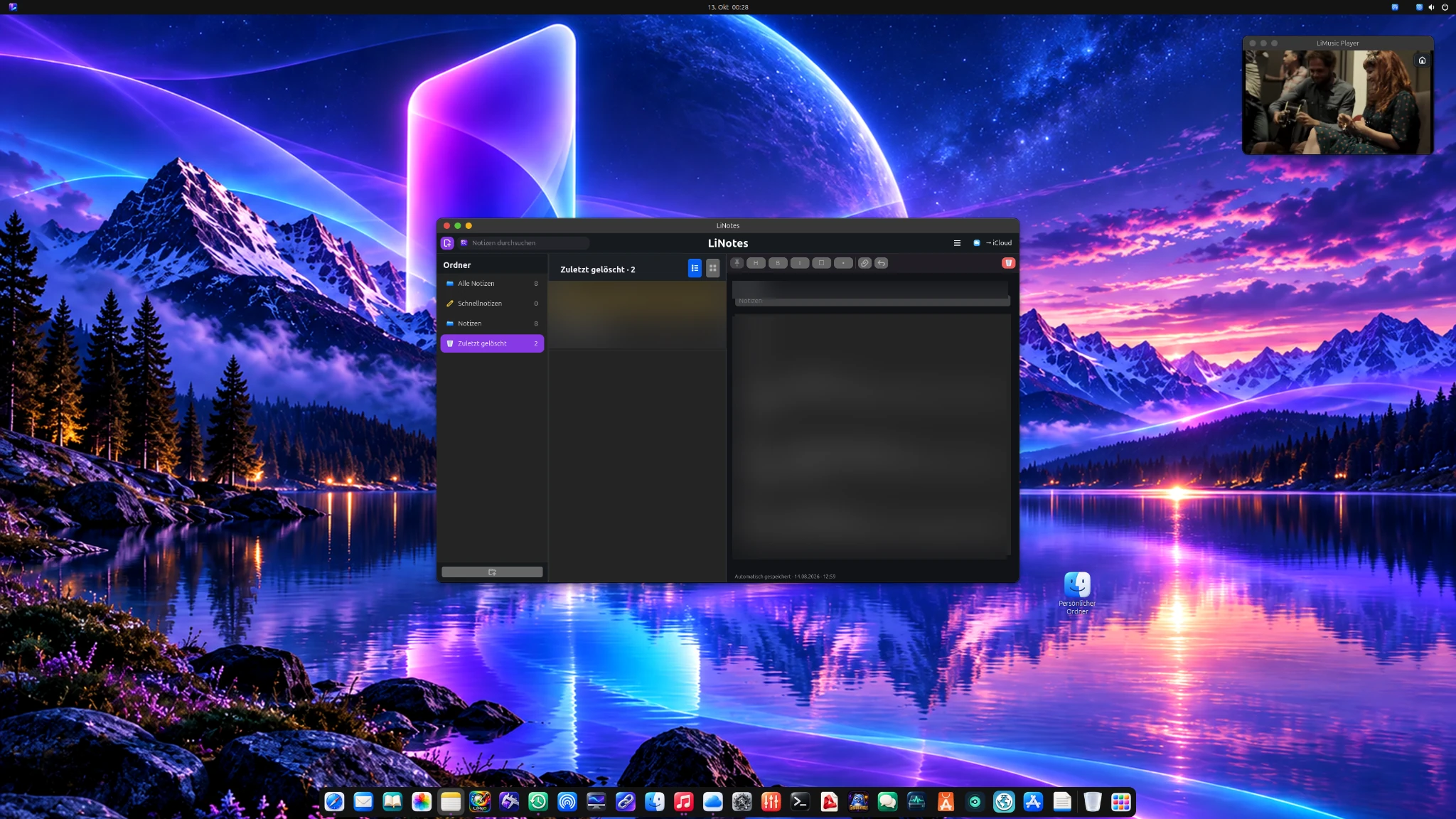 LiNotes mit unkenntlich gemachten privaten Notizen
